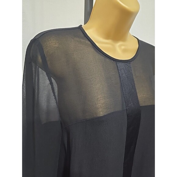 Zara Black Crepe Sheer Satin Stripe Top Blouse Lge Minimalist Dressy Long Sleeve - Picture 2 of 6